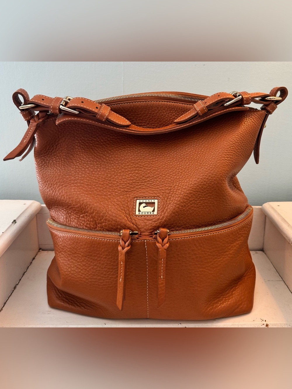 Dooney & Bourke Pebbled Leather Shoulder Bag in Cognac Brown